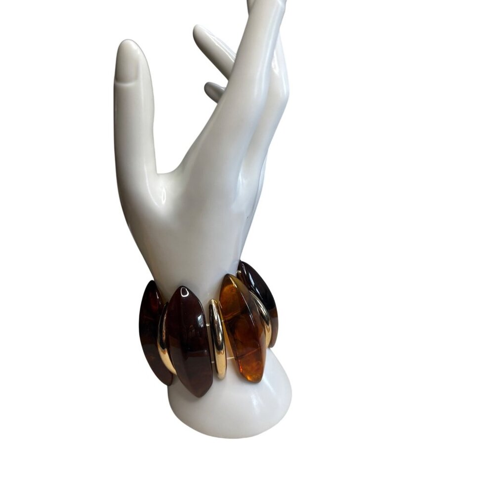 Vintage Amber-Style Resin & Gold-Toned Statement Bangle Bracelet